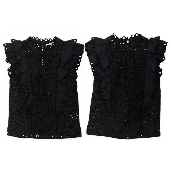 Veronica Beard Calisata Black Coquette Eyelet Ruffle Cotton Blouse Top Sz 0 NWOT - Image 6