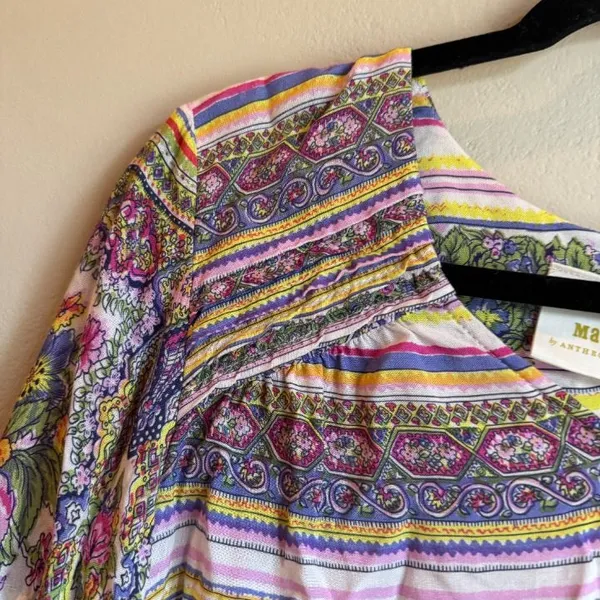 $98 Maeve by Anthropologie Multicolored Ceresco Floral Peasant Blouse XS - Image 3