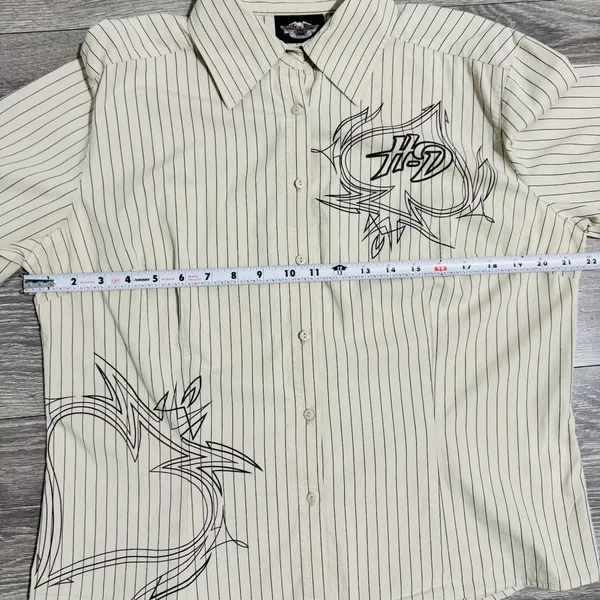 Harley Davidson Women White Pin Stripe Flaming Ace‎ Graphic Button Front XL - Image 7