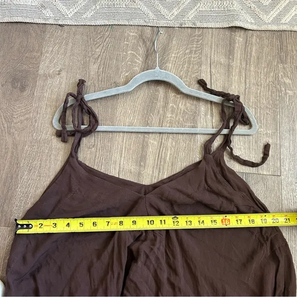 Bagus Brown Lagenlook Style Wide Leg V Neck Boho Casual Jumpsuit Tie Straps OS - Image 8