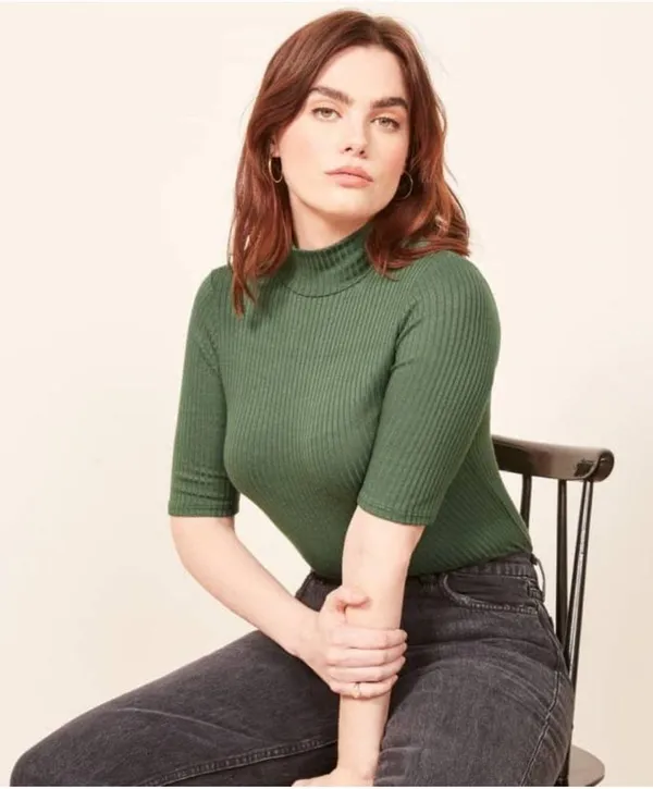 Reformation Ribbed Knit Leia Mock Turtleneck Top in Sage Gren New Size Small - Image 2