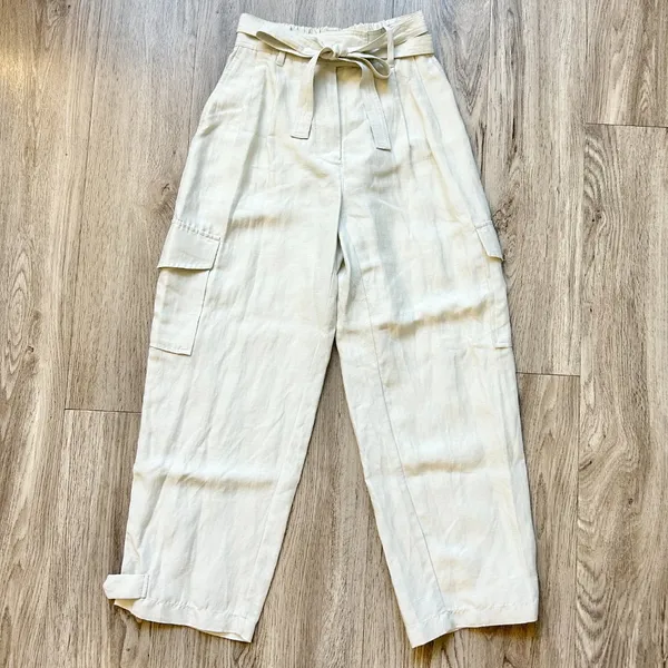Aritzia Wilfred Kafka Linen High Rise Cargo Coastal Pants in Sand Cream Size 0 - Image 2