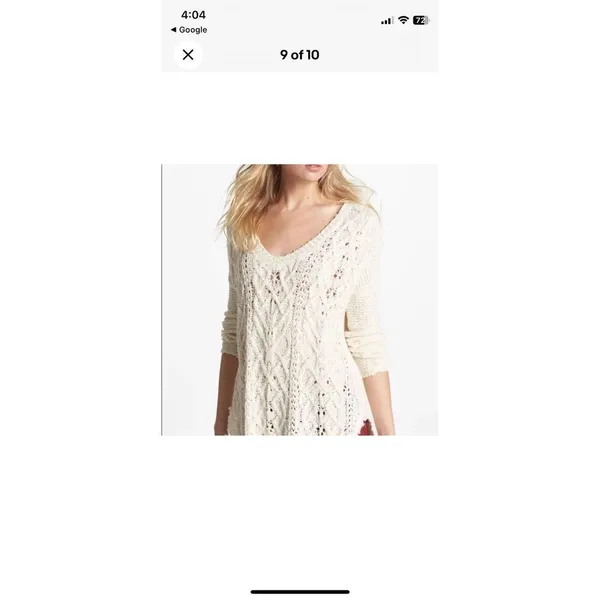 Free People Cross My Heart Vneck Sweater Women’s S Pullover Cream Grunge Boho‎ - Image 6