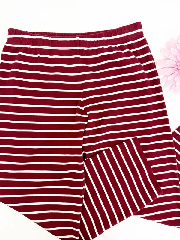 Lake Pajamas Pima Cotton Wide Leg Pajama Lounge Pants Stripe Bordeaux Maroon - Image 4