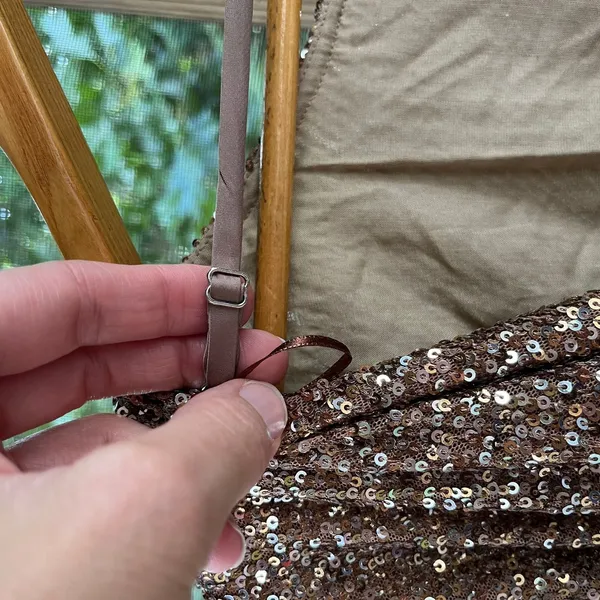 Zara Women's Copper Sequined Party Dress Open Draped Back Size XS. NEW! - Image 6