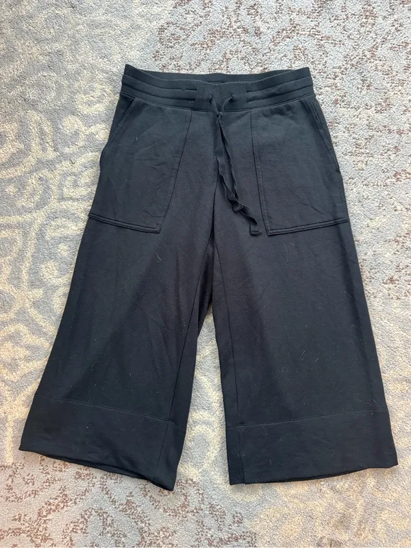Quince SuperSoft Fleece Cropped Wide Leg Pants Black Small - Image 3