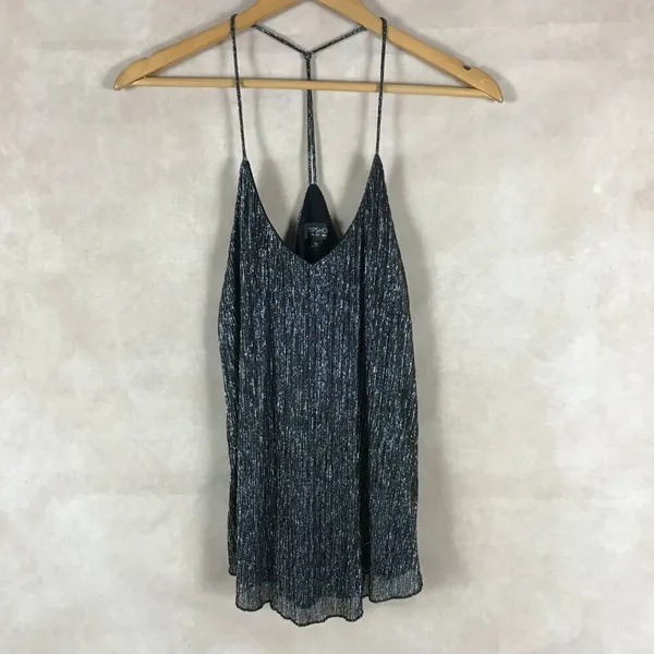 TopShop T-back Silver Metallic Drapey Tank Top Size 4 - Image 11