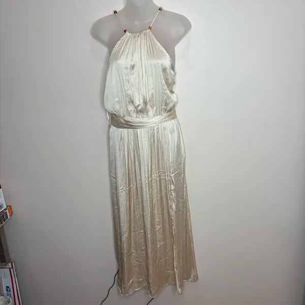 Zara Ivory Satin Effect Beaded strapless dress Size small classic side slit NWT - Image 3