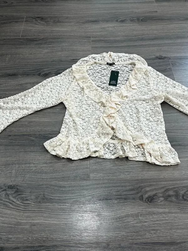 Wild Fable Women's Ivory Floral Lace Ruffle Button Cardigan Large - Image 2
