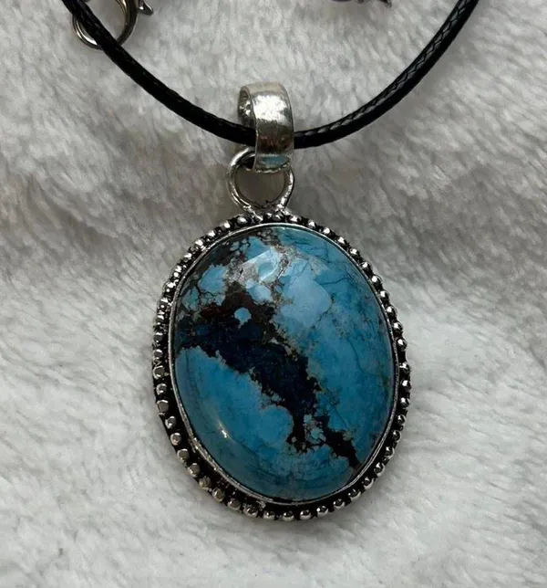 Turquoise Natural Gemstone 925 Silver Plated Gemstone Pendant Necklace - Image 2