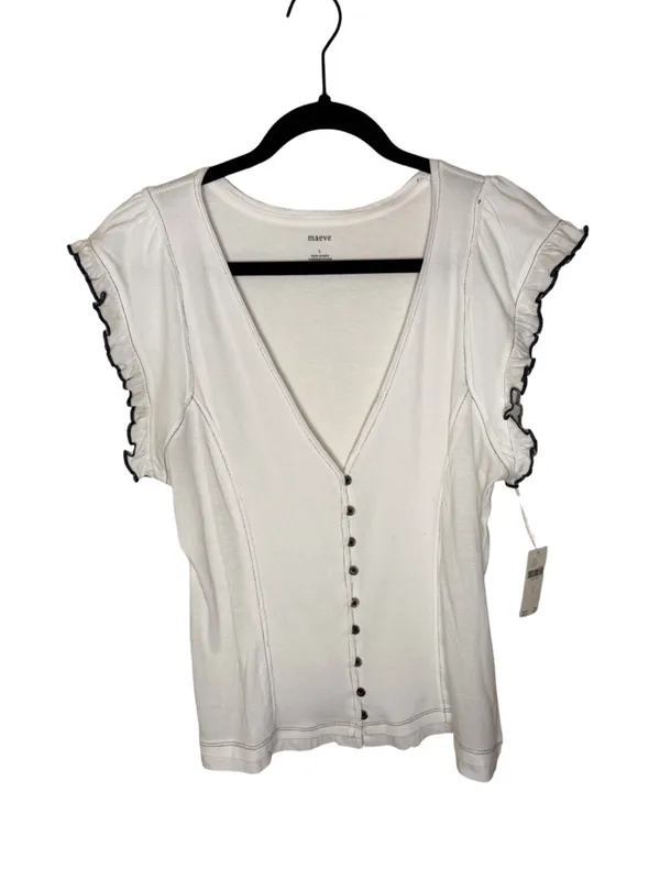 Anthropologie Maeve Short-Sleeve V-Neck Button-Front Top - White L NWT - Image 4