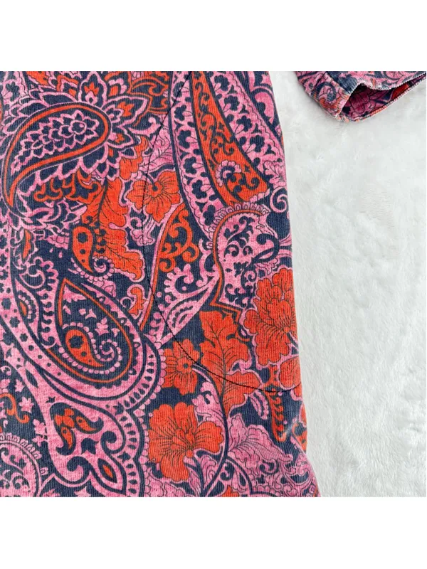 Anthropologie Dayna Paisley Corduroy Mini Dress Boho Cotton Pink Size Medium - Image 3