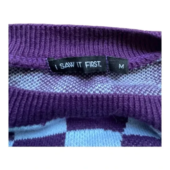 I‎ Saw It First Checkerboard Swirl Sweater Womens Medium Purple Blue Oversized - Image 5