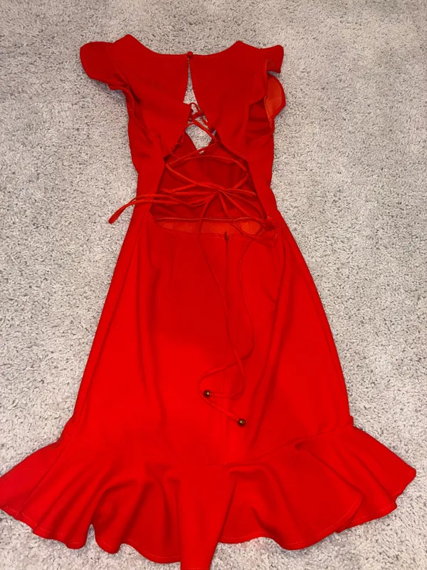 Hello Molly Orange Ruffle Mini Dress Womens Size Small with Criss Cross Tie Back Worn Once and in Great Condition - Image 3