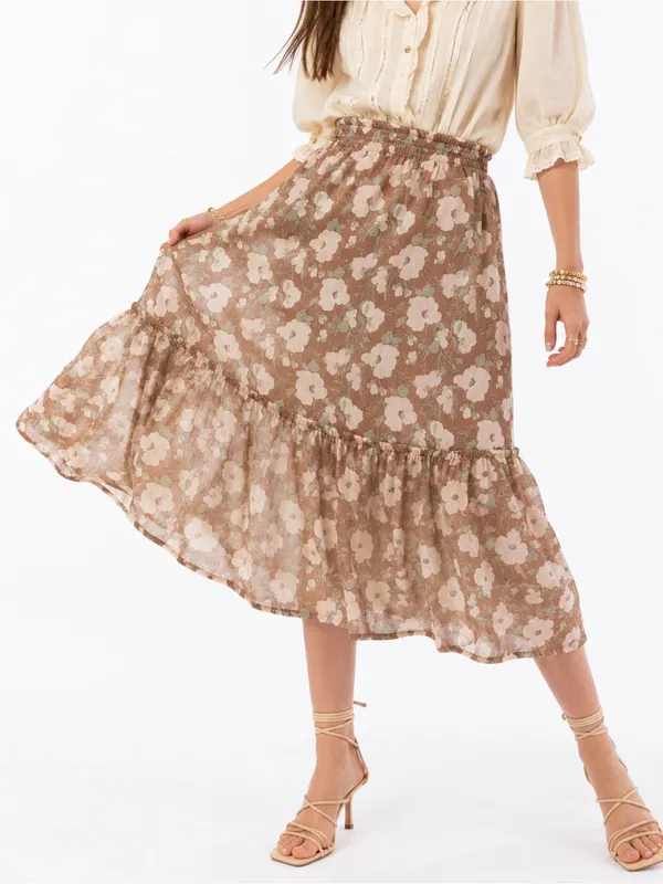 LC Lauren Conrad L Floral Tiered Midi Skirt Cottagecore Fairycore Bohemian Farm - Image 2