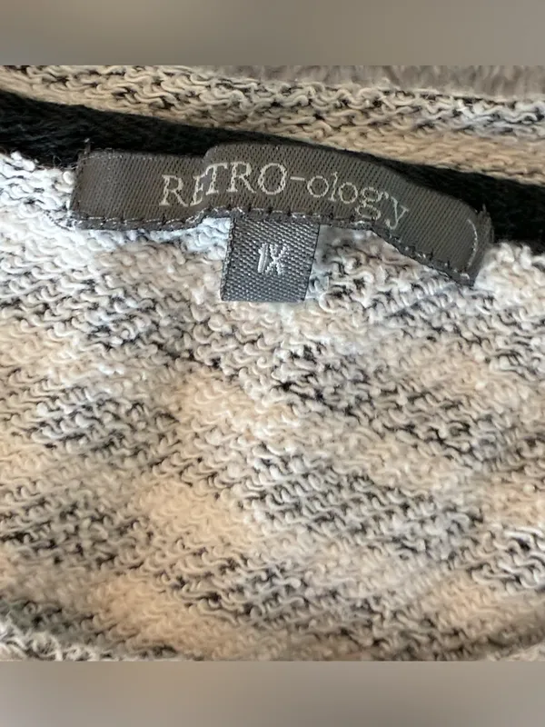 Women’s RETRO-ology Striped Crewneck Sweater - Gray & White Size 1X - Image 2