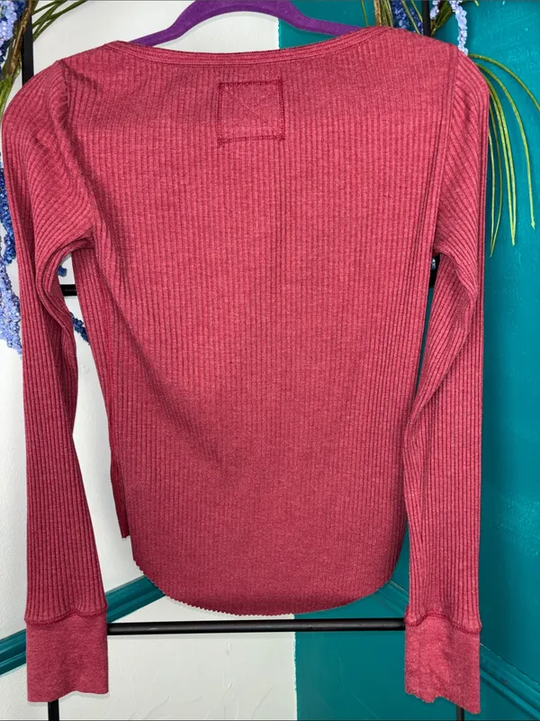 Aerie Women’s Ribbed Long-Sleeve Henley Top - cherry tart - Image 5
