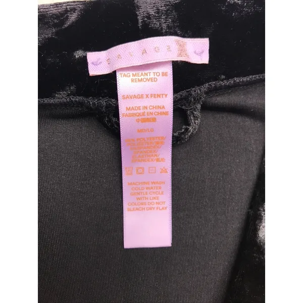 Savage X Fenty Womens Black Crushed Velvet Robe‎ Sheer Mesh Trim MD/LG Kimono - Image 2