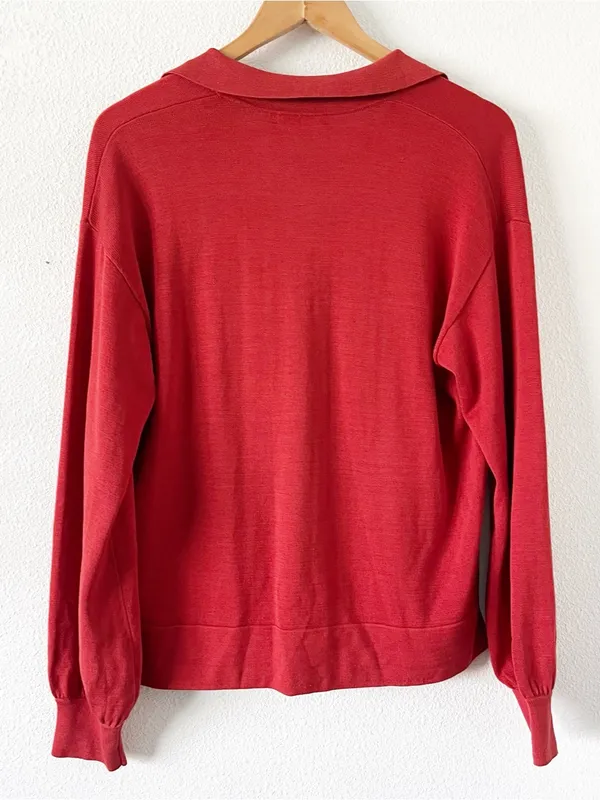 Peter Millar Goldie Red Silk Blend Collared V-Neck Sweater Pullover - Image 9