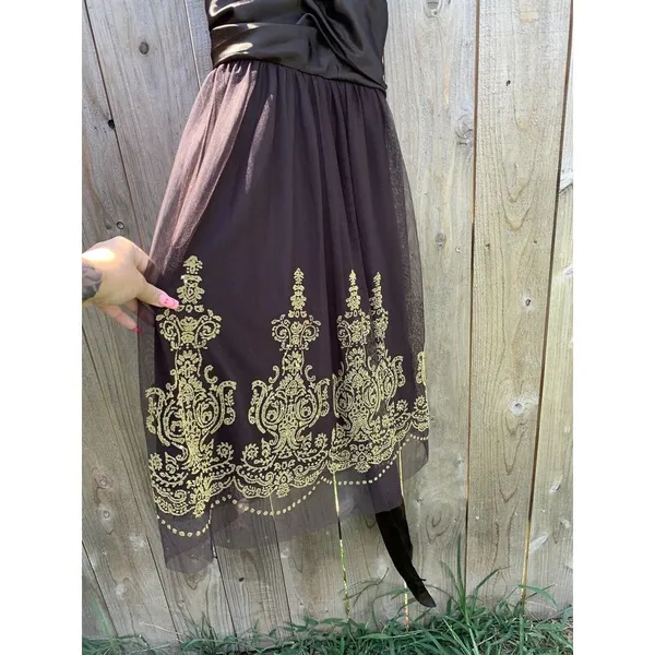 A.P.N.Y. Women's Brown Empire Waist Brown Gold Size 12 Fall‎ Mesh Satin Fairy - Image 4