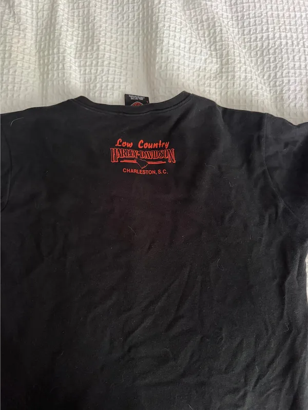 Harley-Davidson Black Flame Graphic Fitted Tee | Y2K | Size S - Image 3
