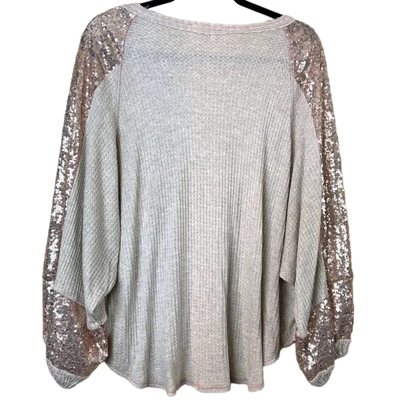 Hummingbird Waffle Design Sequined Dolman Sleeve Top - Image 7