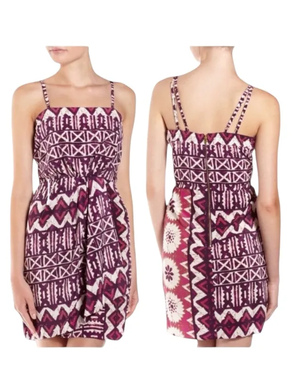 Anthropologie x Yoana Baraschi 𖣨 Tribal Print Faux Wrap Dress 𖣨 Pink Red 𖣨 8 - Image 5