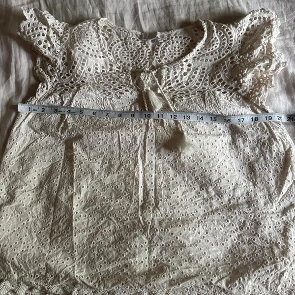 Jennifer & Grace Cream Cotton Eyelet Lace Blouse L Romantic Prairie Cottagecore - Image 6