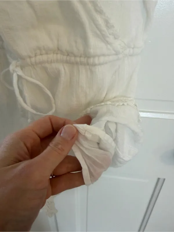 Aerie White Cotton Gauze Wrap Romper Lace Trim Boho Size Medium - Image 7