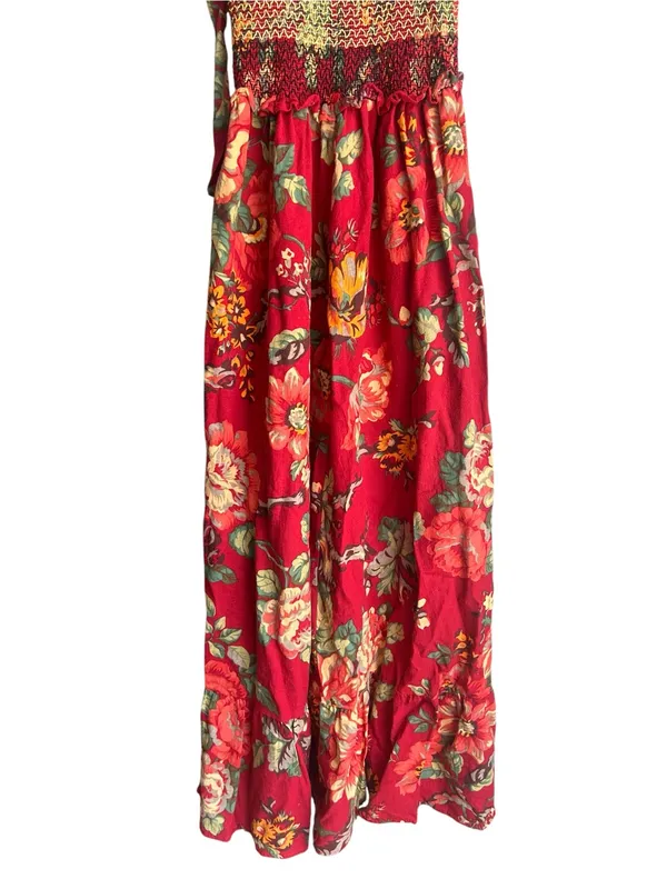 Red floral tie shoulder smocked sundress Size Medium - Image 3