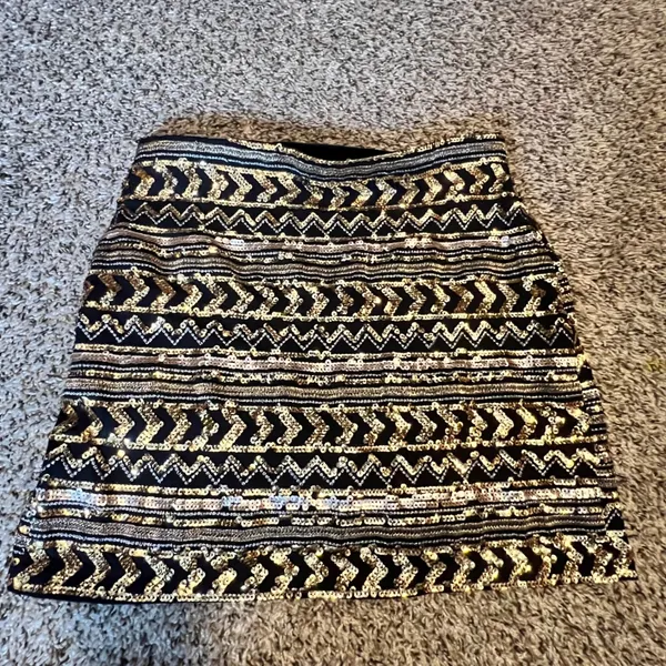GB Womens‎ Black Gold Silver Sequin Geometric Chevron Wrap Mini Skirt Medium - Image 9