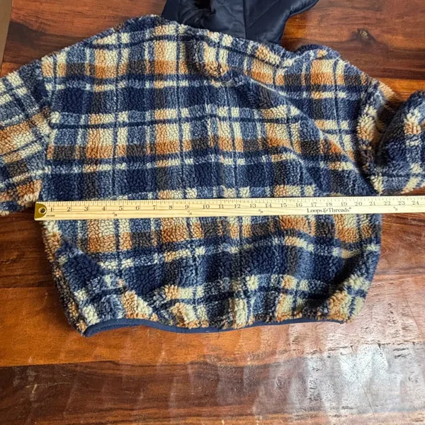 Altard State Plaid Sherpa Fleece Cropped Hooded Jacket Women's Small Navy Orange - Image 8