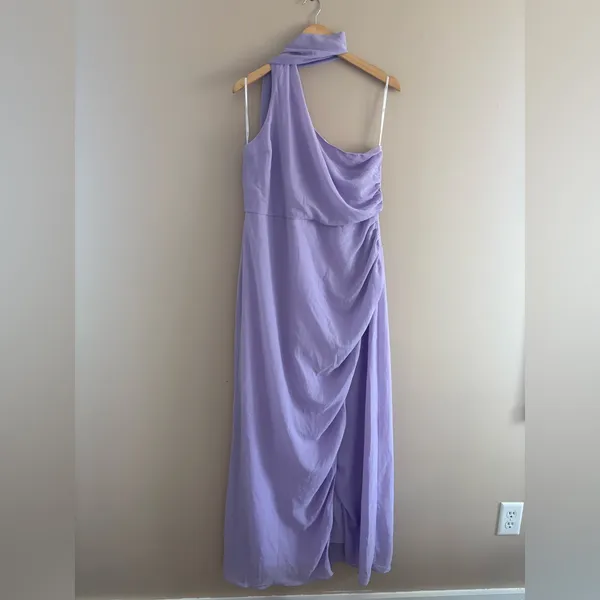 Lulus Adeline Lavender One-Shoulder Scarf Maxi Dress Size XL Wedding Formal Sexy - Image 4