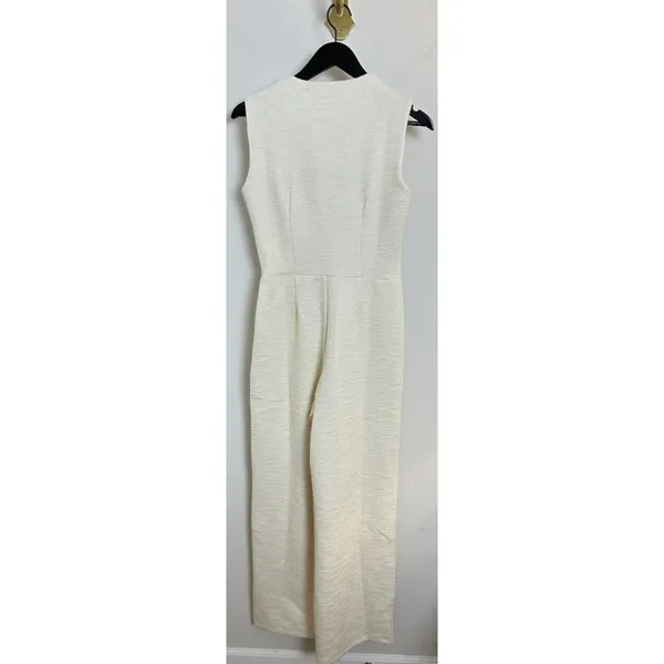 MANGO Sleeveless Tweed Jumpsuit in Cream Size Small - Image 6