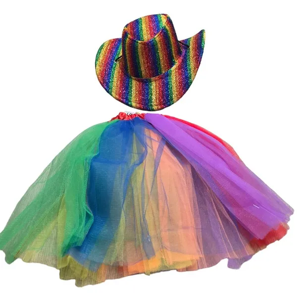 Rainbow sparkle glitter Cowboy Hat & Tutu Set pride LGBTQIA+ rainbow halloween - Image 3