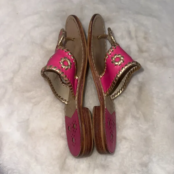Jack Rogers Pink Gold‎ Leather Preppy Medallion Old Money Sandals Womens Size 5m - Image 6