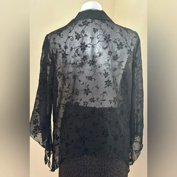 Dress Barn Collection Black Floral Lace Shimmer Print Asymmetrical Sleeves Sz XL - Image 7
