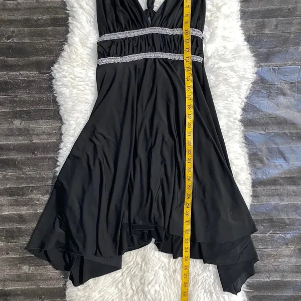 Black Halter Silver Waistband Open Back Braided Handkerchief Hem Dress Fairy Y2k - Image 7