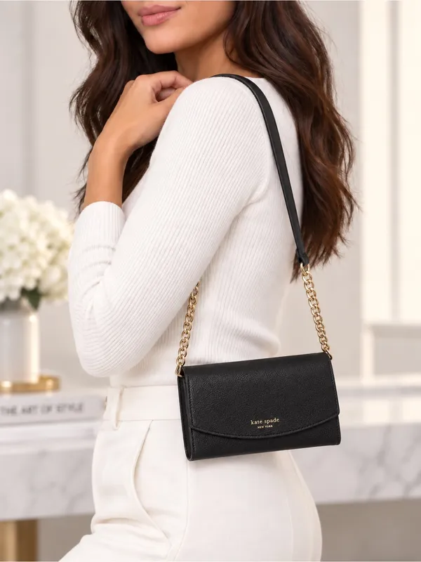 Kate Spade Eva Wallet On Gold Chain Leather Strap Crossbody Minimalist EUC - Image 2