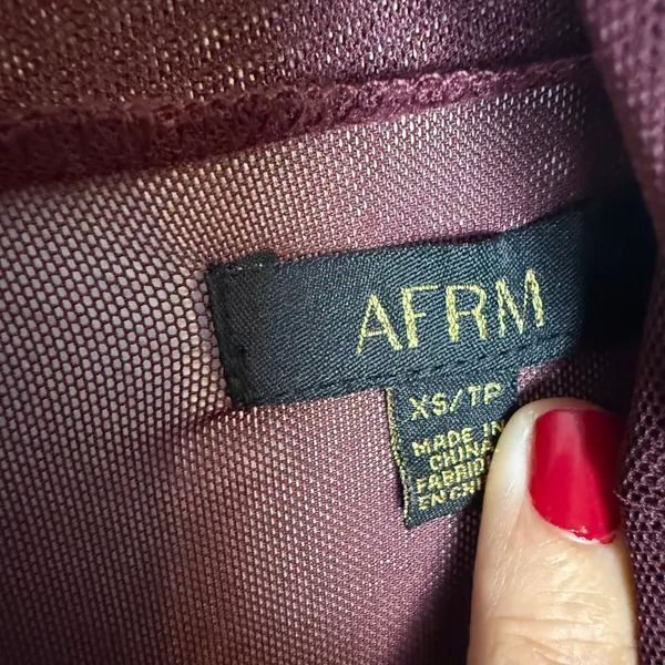 AFRM Revolve Shailene Fig Burgundy Mesh Long Sleeve Rosette Turtleneck Dress XS - Image 7