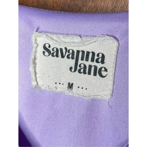 Savanna Jane Embroidered Tiered Mini Iridescent Dress Purple Flutter Sleeve M - Image 5