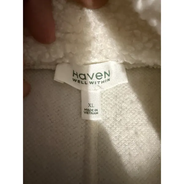 HAVEN Well Within Talbots Size XL IVORY SHERPA HOODED VEST Sleeveless Winter - Image 7