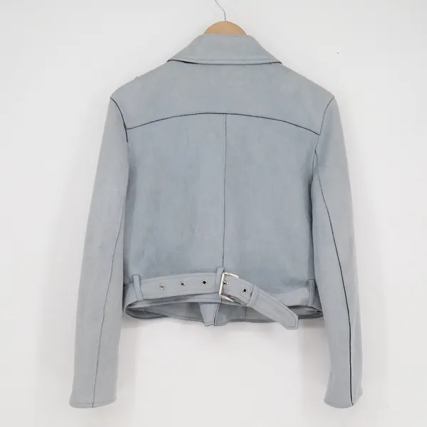 Zara Basic Light Blue Faux Suede Moto Biker Jacket Cropped Size L - Image 3