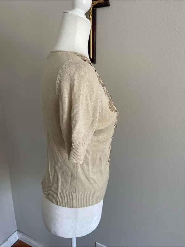 Ann Taylor Cream Knit Short-Sleeve Cardigan - Image 4