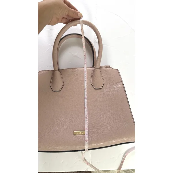 ALDO Womens Taupe Tan Satchel Handbag Structured Tote Shoulder Purse Scarf Charm - Image 9