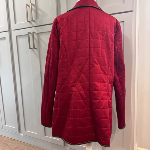 Pendleton Womens Quilted Barn Jacket Red Faux Leather Trim Snap Front Coat XL - Image 3