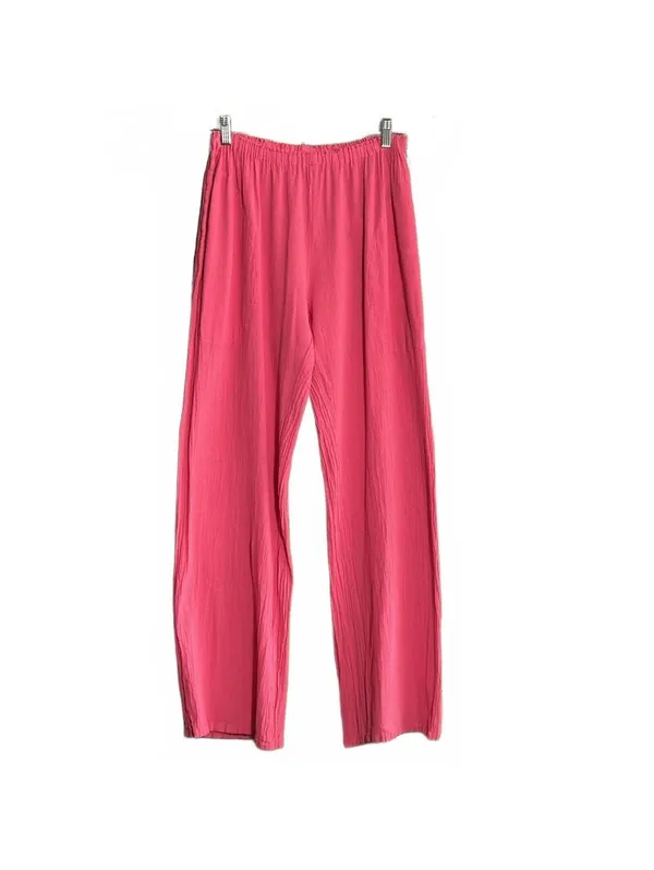 Oh My Gauze Casual Pants Size S/M Pink Cotton Elastic Waist Boho Lagenlook NWT - Image 2