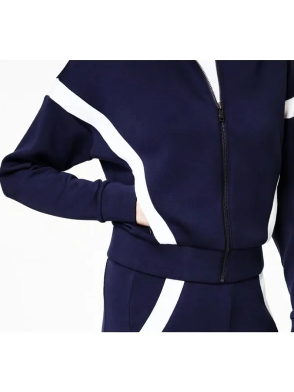Spanx AirEssentials Striped Track Jacket Timeless Navy Zip-Up Sporty Athletic M - Image 3