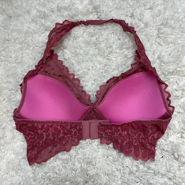 Dark Pink Floral Flower Lace Padded Halter Bralette Bra | Victoria’s Secret PINK - Image 3