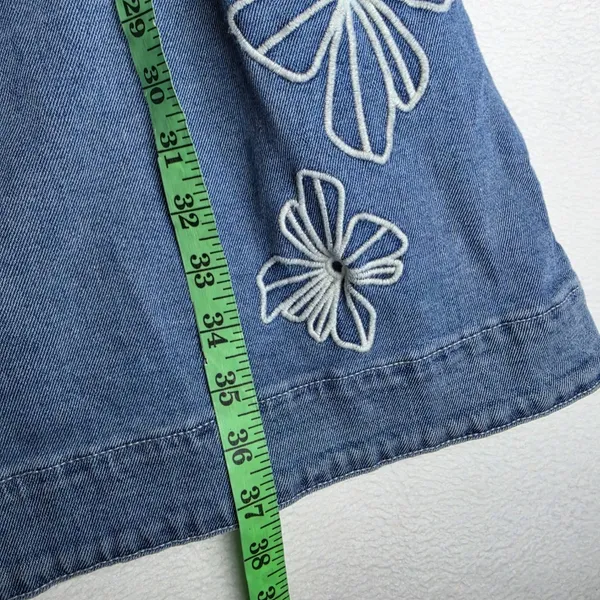 Free Assembly‎ NWT 48Y Floral Embroidered Denim Mini Shirt Dress Medium Wash XL - Image 9